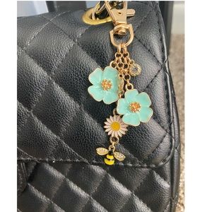 Blue hibiscus flower bee purse charm